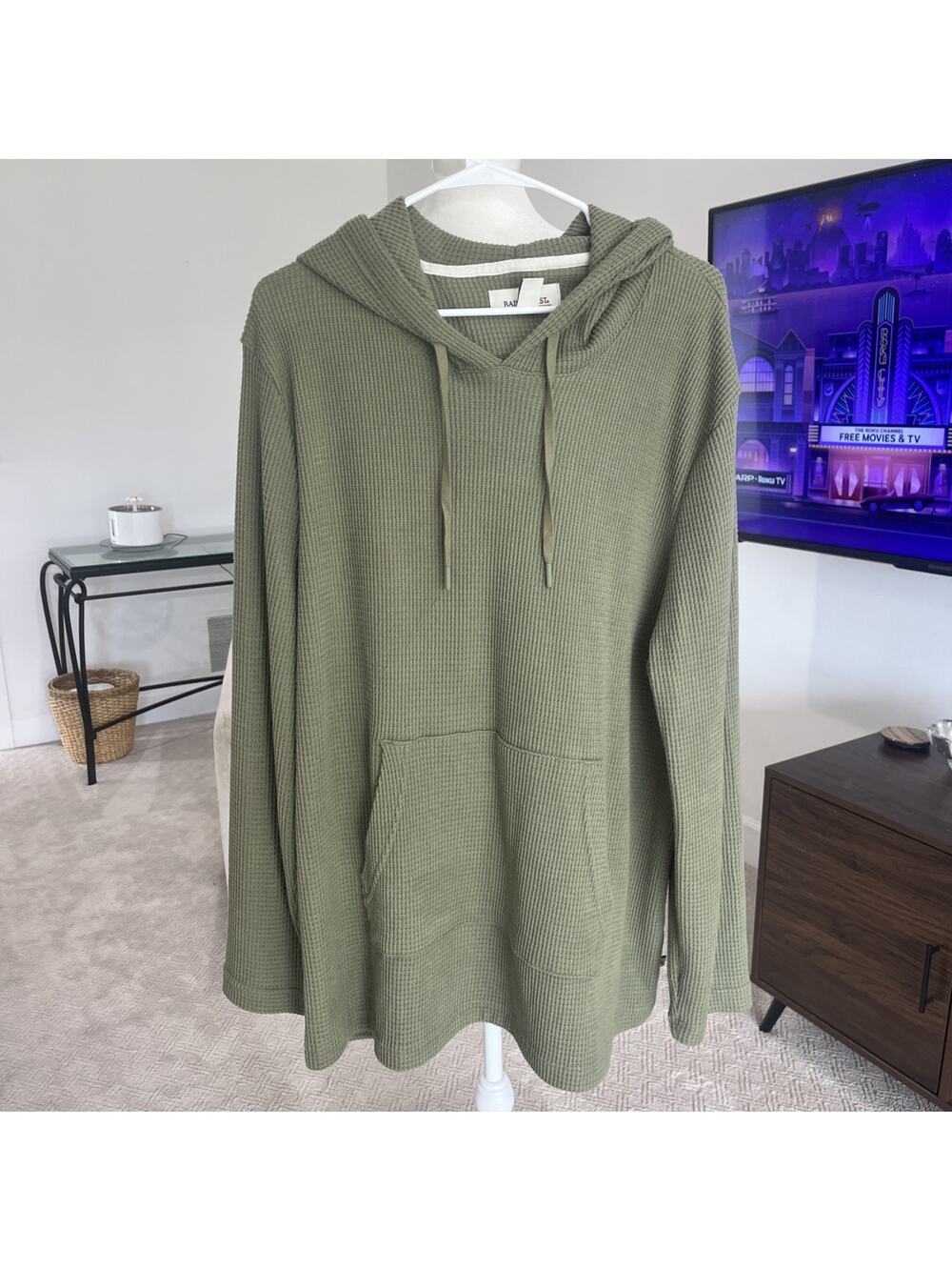 Men's Soft Textured Hoodie Waffle Army Green Size XXL Rainforest Lounge Active